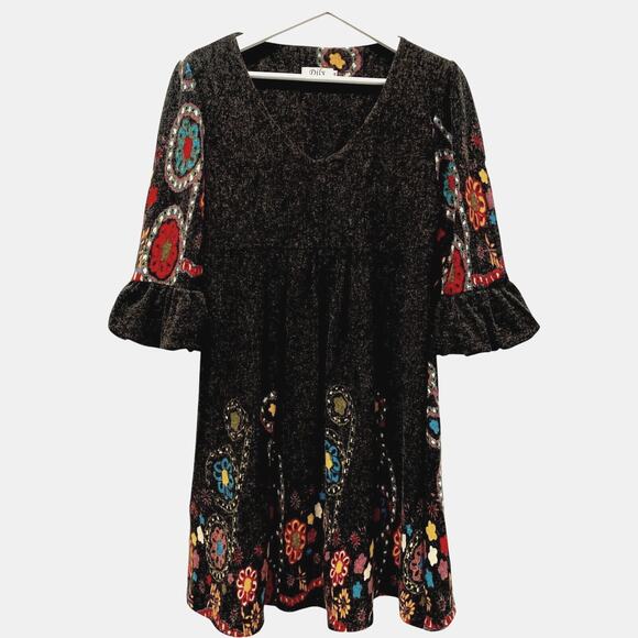 Dily Dresses & Skirts - Womens Sweater Dress Medium Boho Chic Floral Artsy Party Modest Casual Comfort